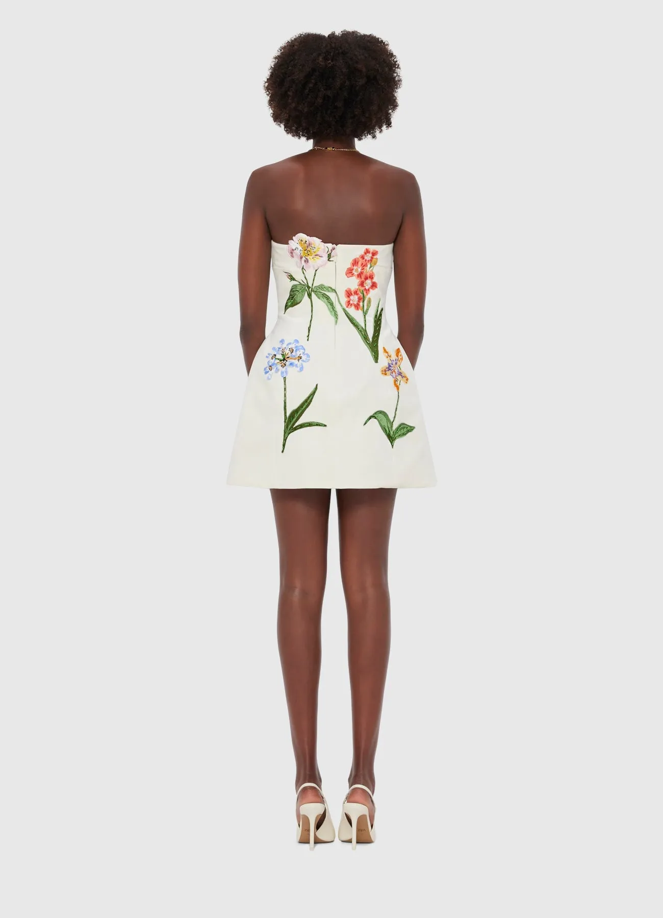 Rosario Velvet Mini Dress - Botanical Print in Snow sold by LEO LIN product image thumbnail 4