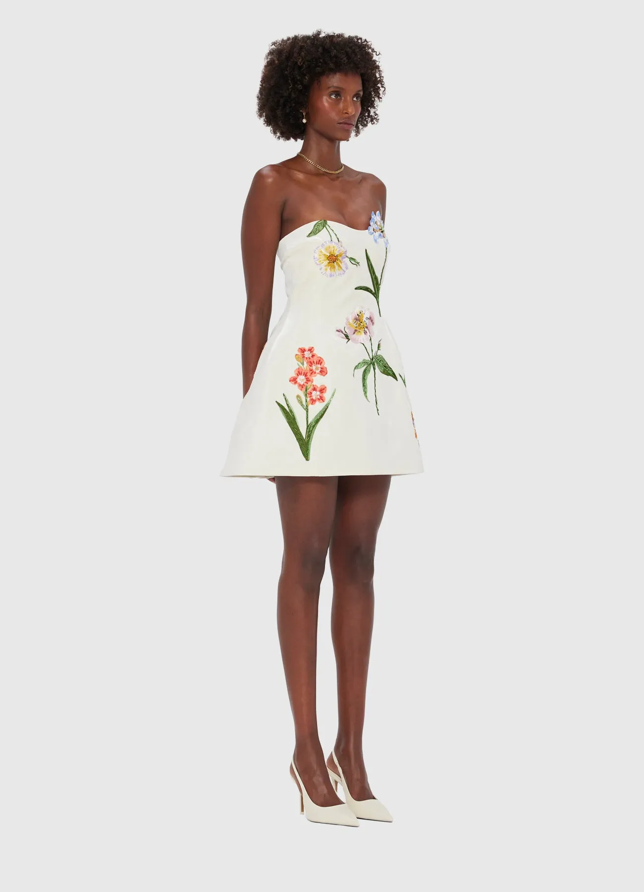 Rosario Velvet Mini Dress - Botanical Print in Snow sold by LEO LIN product image thumbnail 3