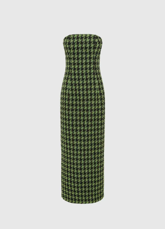 Rayna Tweed Bustier Maxi Dress - Houndstooth sold by LEO LIN