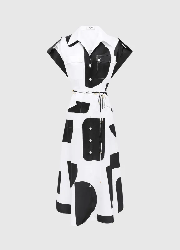 Audrey Pocket Shirt Midi Dress - Geo Print sold by LEO LIN