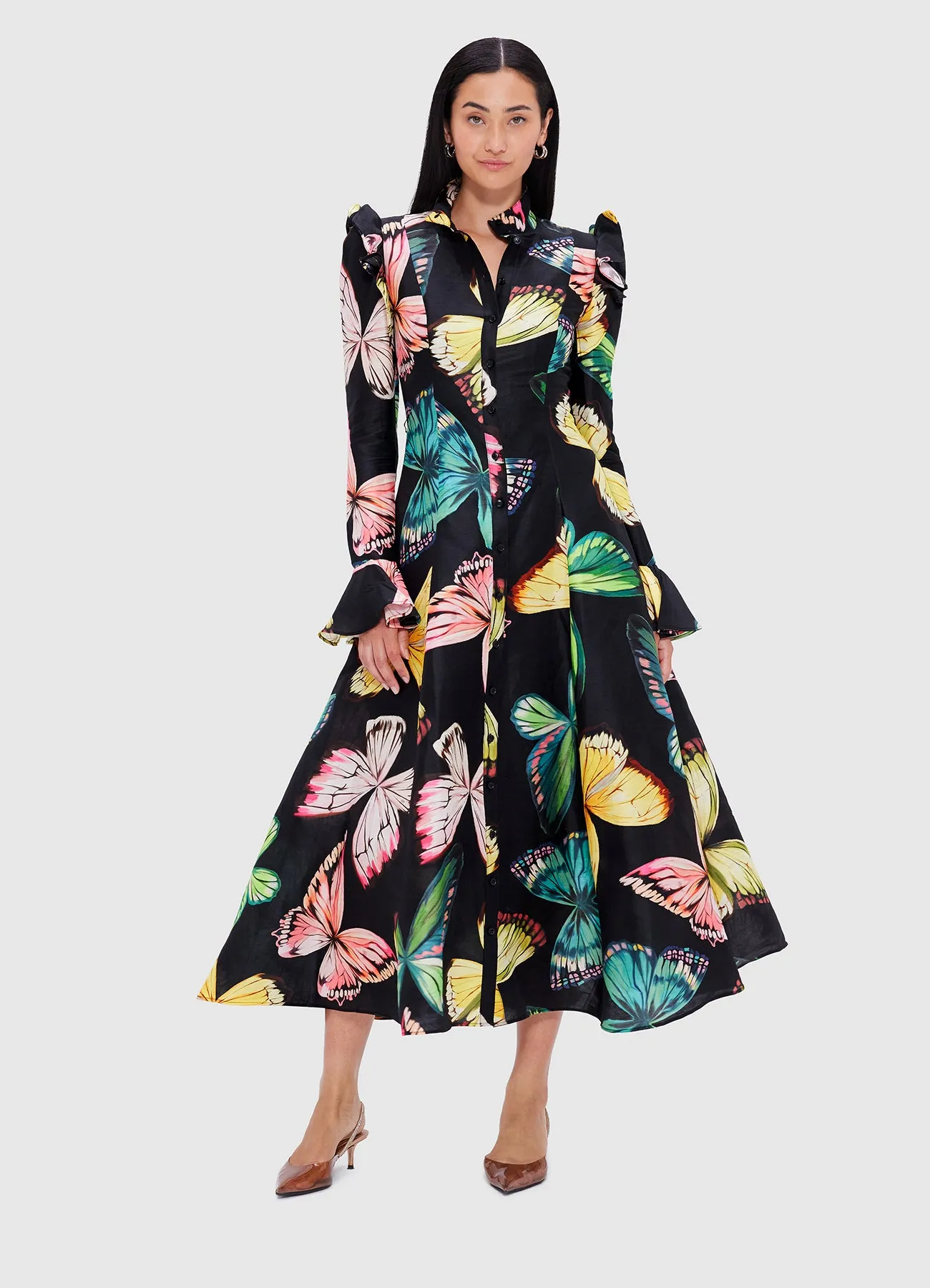 Katrina Butterfly Sleeve Midi Dress - Papillon Print in Black sold by LEO LIN product image thumbnail 5