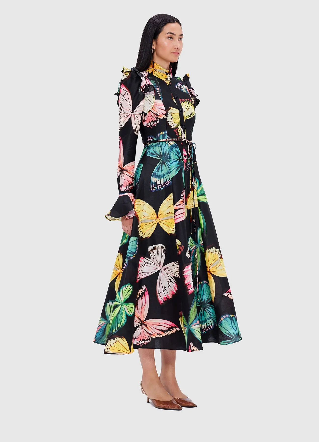 Katrina Butterfly Sleeve Midi Dress - Papillon Print in Black sold by LEO LIN product image thumbnail 3