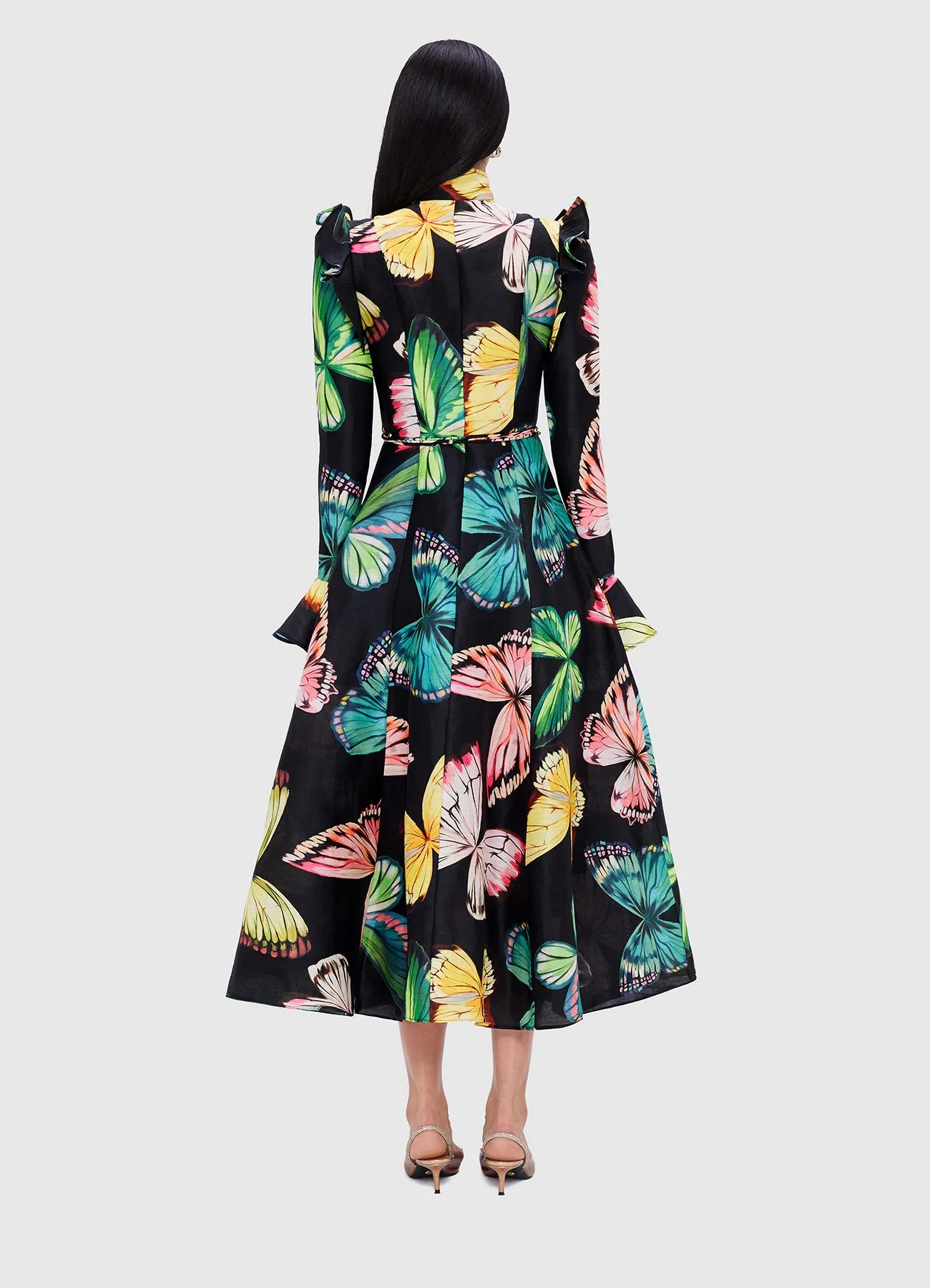 Katrina Butterfly Sleeve Midi Dress - Papillon Print in Black sold by LEO LIN product image thumbnail 4