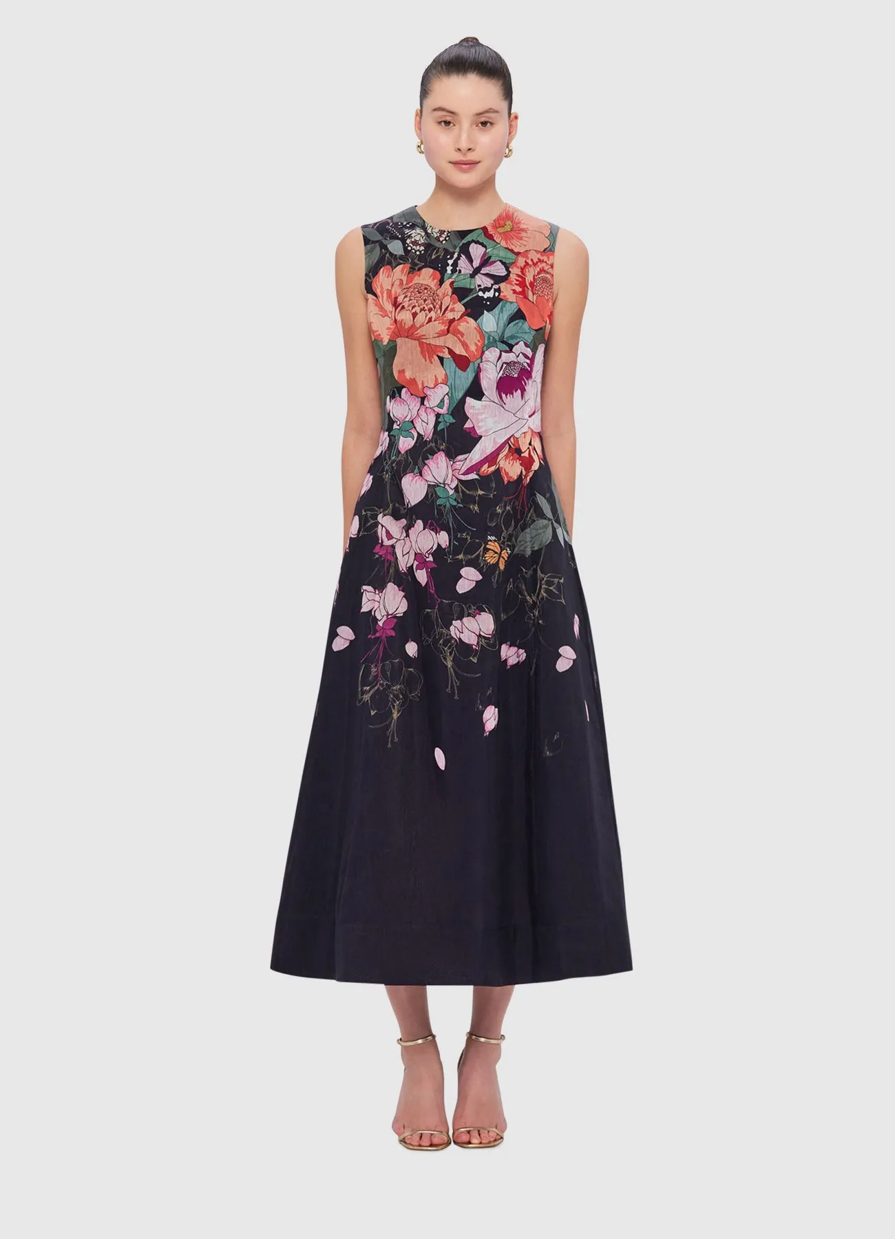 Cleo Printed Sleeveless Midi Dress - Lush in Black sold by LEO LIN product image thumbnail 2