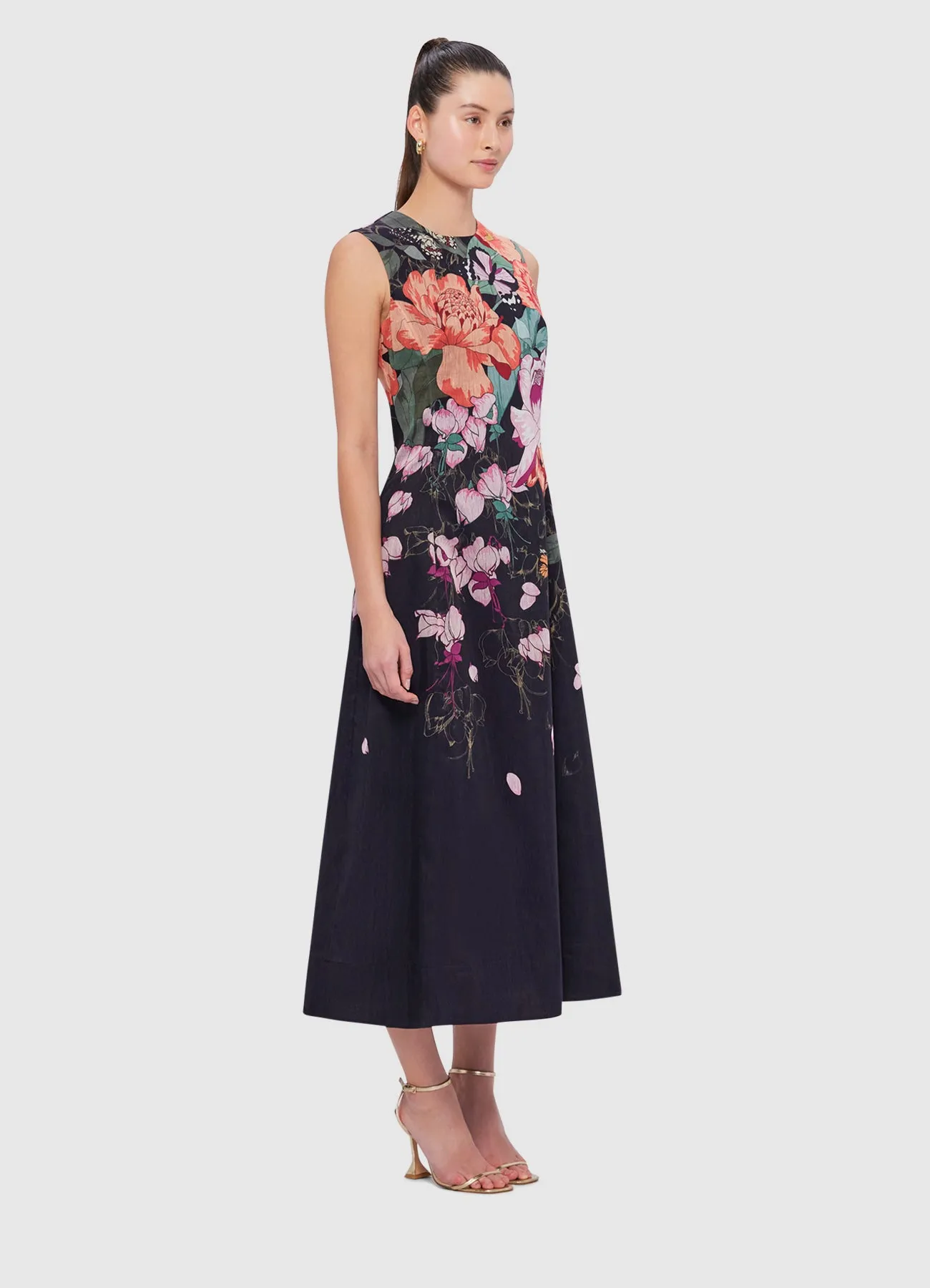 Cleo Printed Sleeveless Midi Dress - Lush in Black sold by LEO LIN product image thumbnail 3