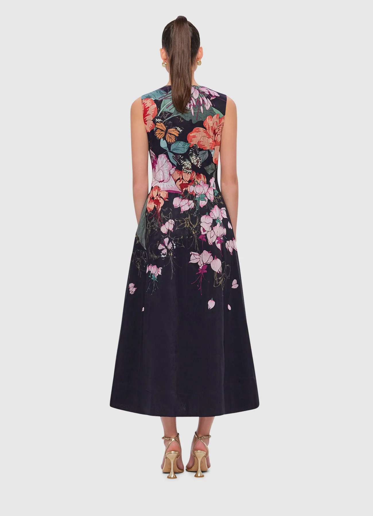 Cleo Printed Sleeveless Midi Dress - Lush in Black sold by LEO LIN product image thumbnail 4