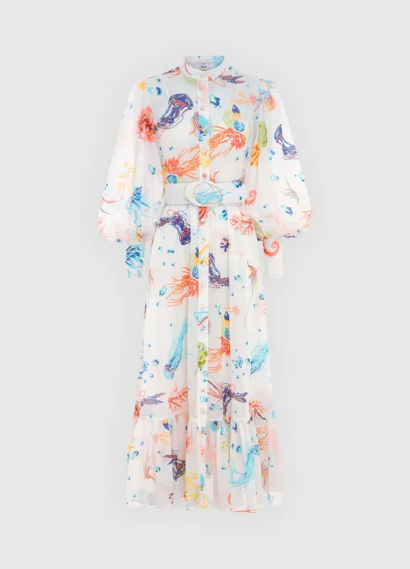 Nayla Midi Dress - Twilight Print in White sold by LEO LIN