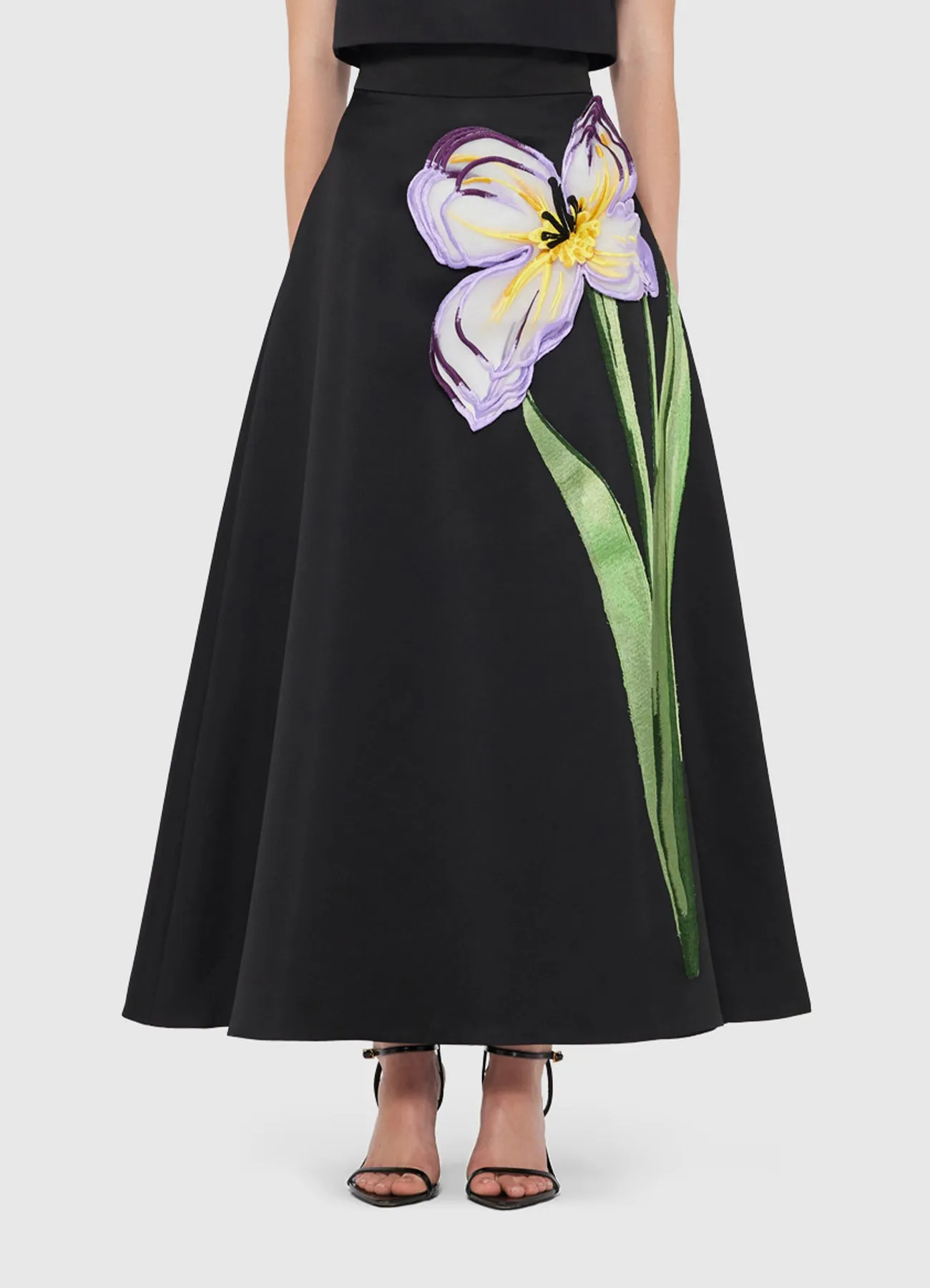 Rafaela Appliqué Maxi Skirt - Iris Print in Ebony sold by LEO LIN product image thumbnail 2