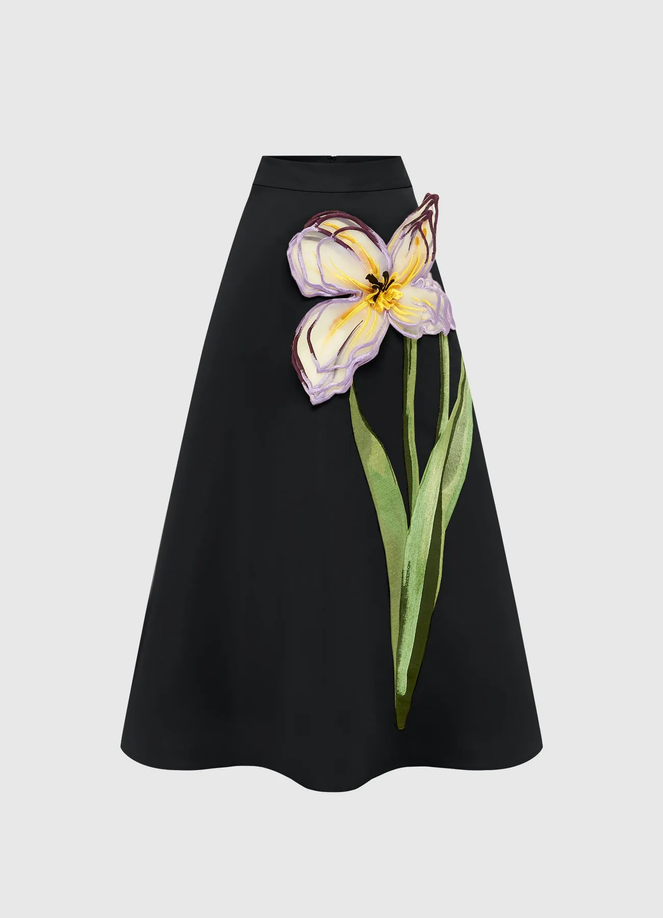 Rafaela Appliqué Maxi Skirt - Iris Print in Ebony sold by LEO LIN