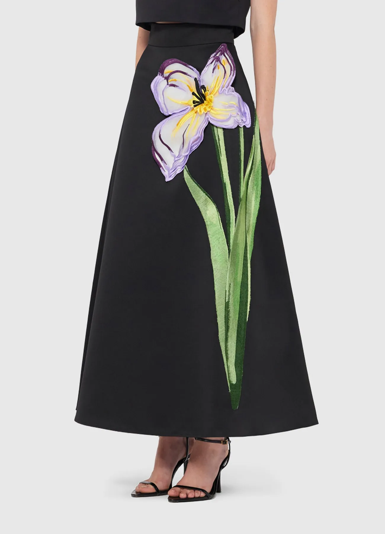 Rafaela Appliqué Maxi Skirt - Iris Print in Ebony sold by LEO LIN product image thumbnail 3