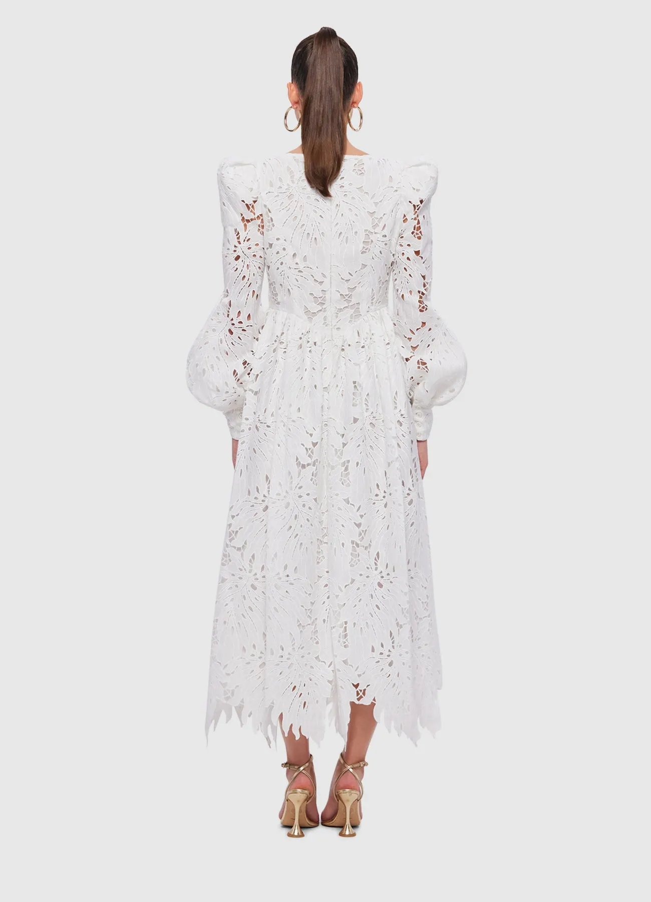 Lilah Lace Structured Shoulder V Neck Dress - Snow sold by LEO LIN product image thumbnail 4