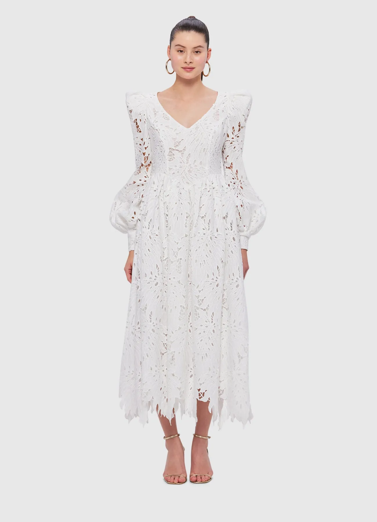 Lilah Lace Structured Shoulder V Neck Dress - Snow sold by LEO LIN product image thumbnail 2
