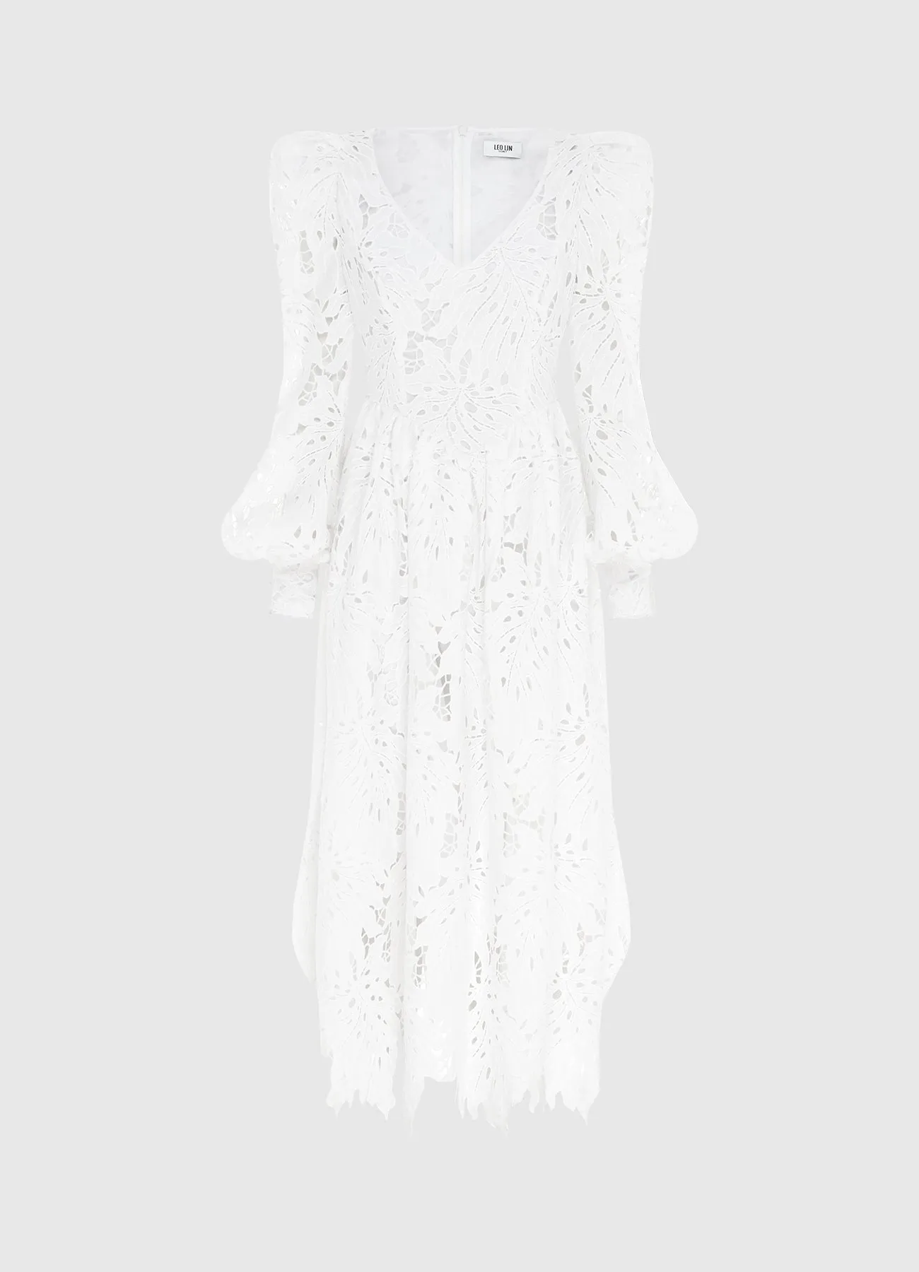 Lilah Lace Structured Shoulder V Neck Dress - Snow sold by LEO LIN