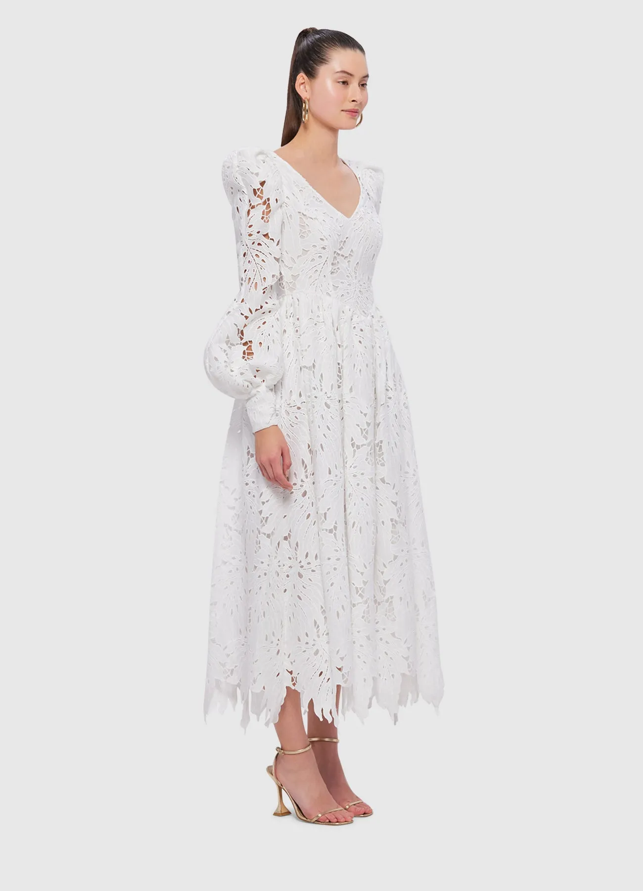 Lilah Lace Structured Shoulder V Neck Dress - Snow sold by LEO LIN product image thumbnail 3
