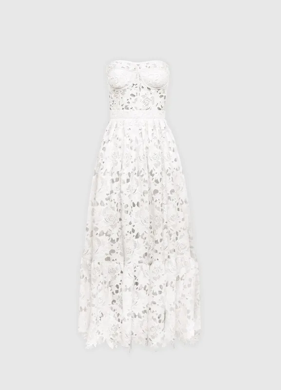 Emilia Lace Bustier Midi Dress - Snow sold by LEO LIN