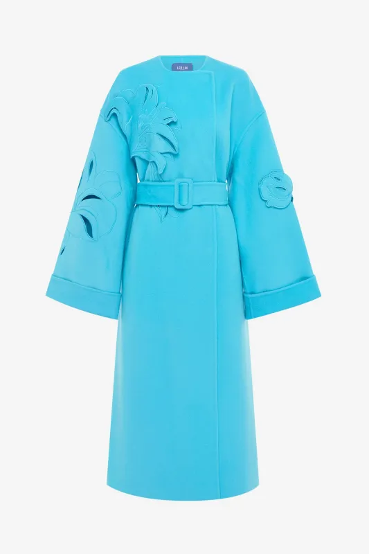 Celestine Appliqué Wool Coat - Aqua sold by LEO LIN