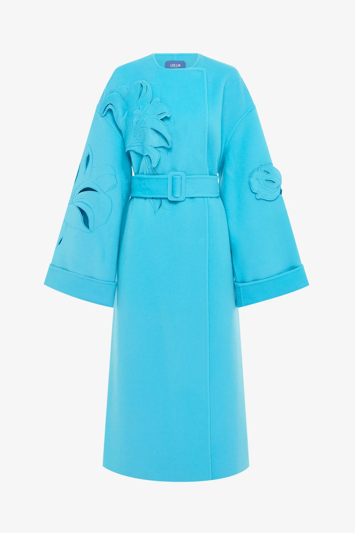Celestine Appliqué Wool Coat - Aqua sold by LEO LIN