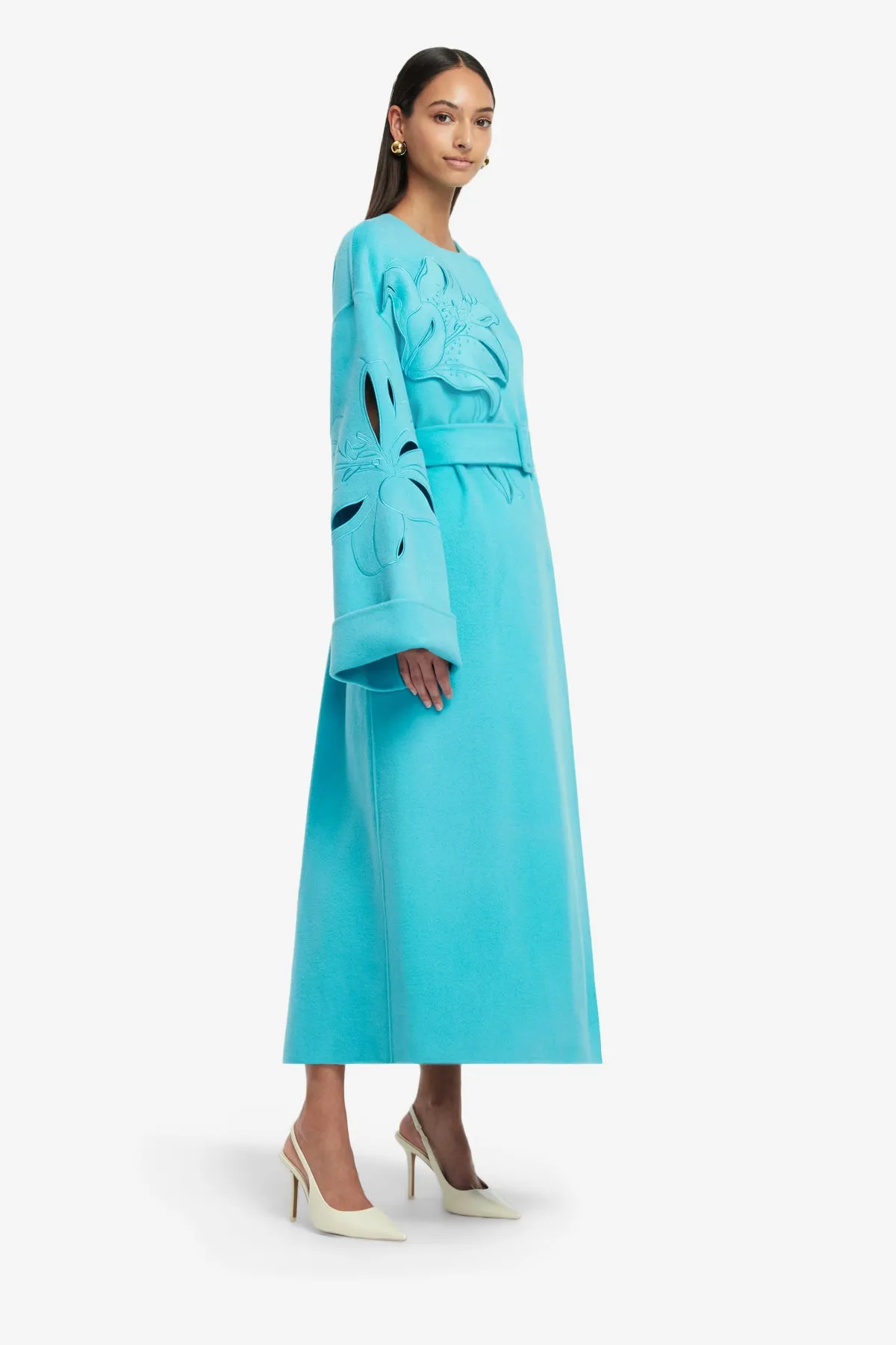 Celestine Appliqué Wool Coat - Aqua sold by LEO LIN product image thumbnail 4