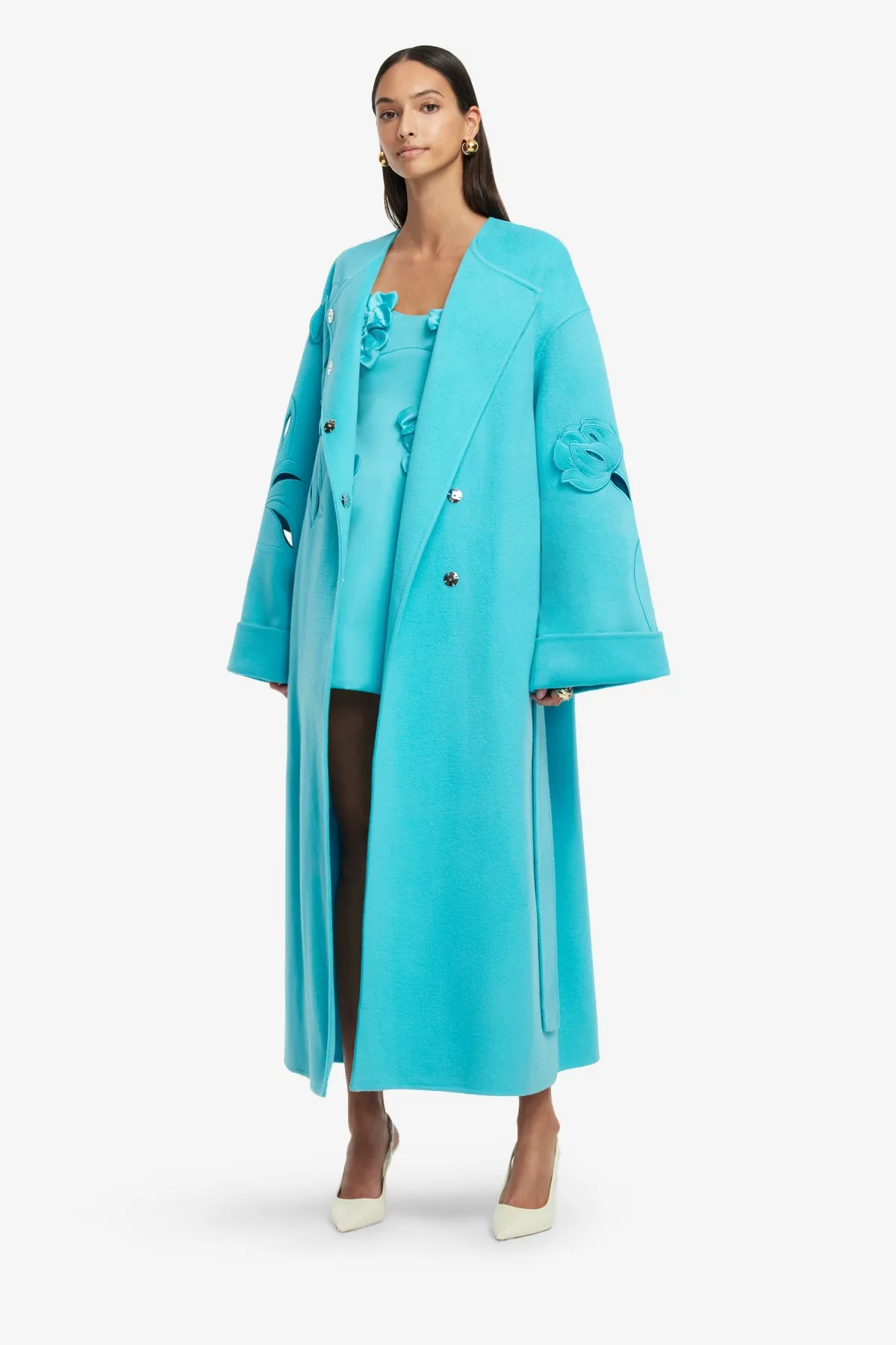 Celestine Appliqué Wool Coat - Aqua sold by LEO LIN product image thumbnail 3