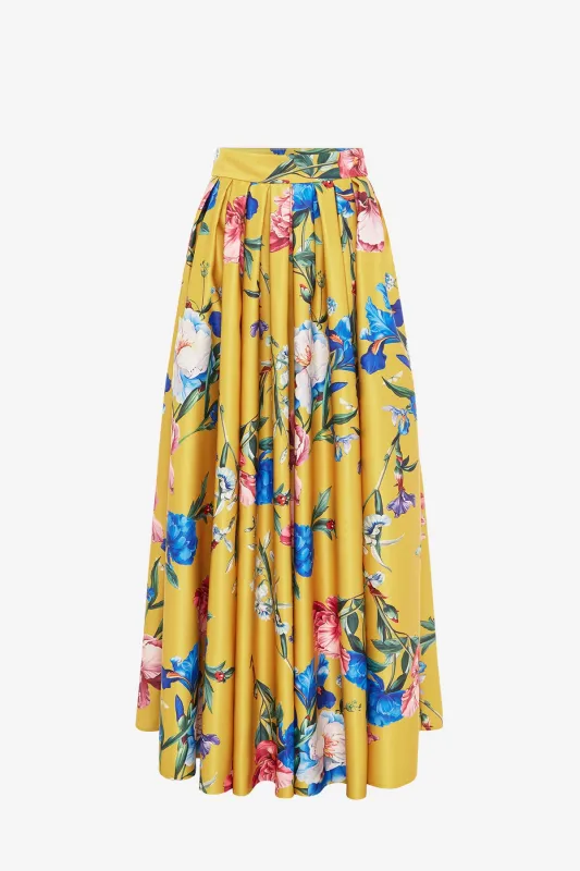 Reinette Skirt - Garden Print in Mustard sold by LEO LIN
