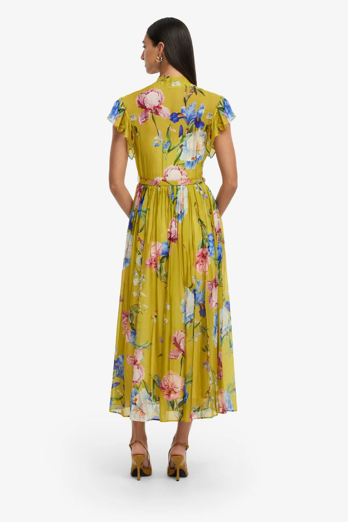 Grace Flutter Sleeve Midi Dress - Garden Print in Mustard sold by LEO LIN product image thumbnail 5