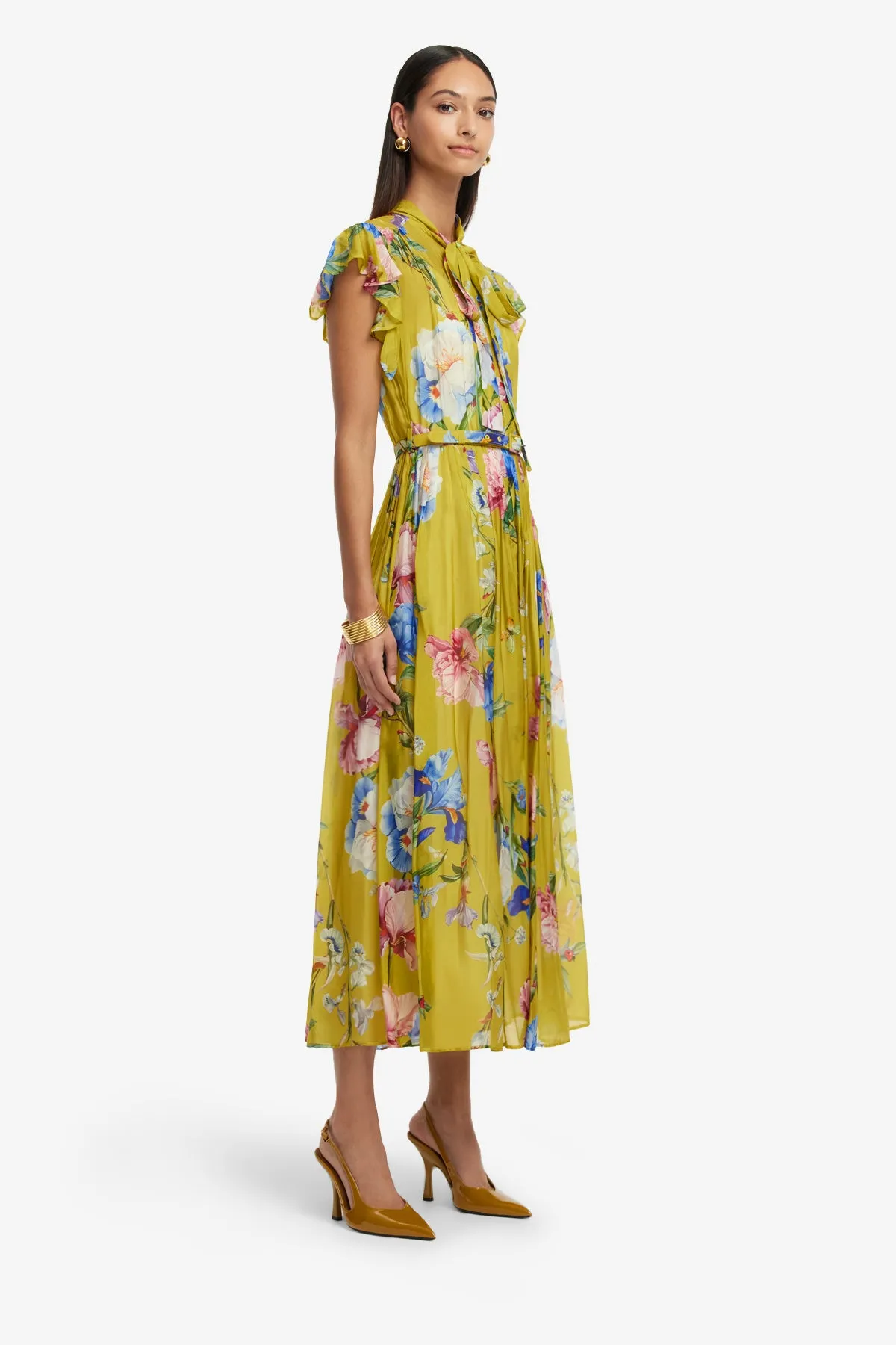 Grace Flutter Sleeve Midi Dress - Garden Print in Mustard sold by LEO LIN product image thumbnail 4
