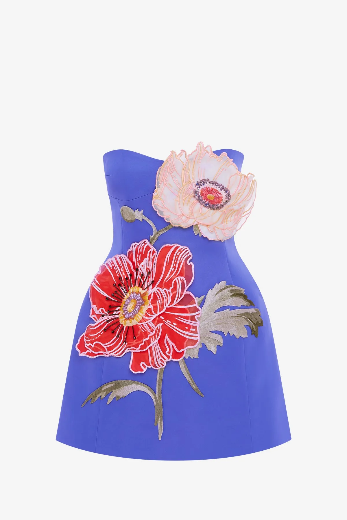 Rosario Appliqué Floral Bustier Mini Dress - Lapis sold by LEO LIN