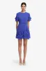Aurelie Floral Appliqué Short Sleeve Mini Dress - Lapis sold by LEO LIN