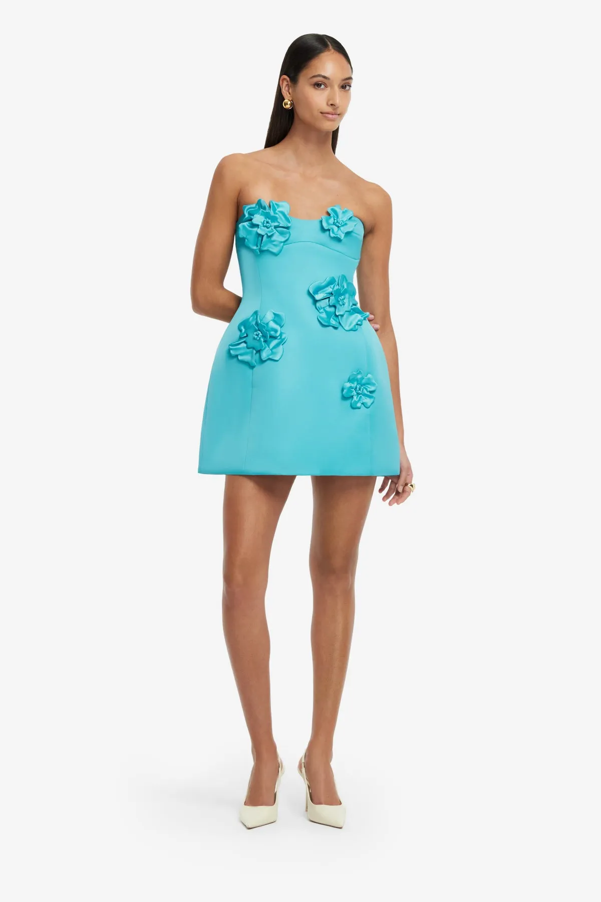 Rosario Petal Bustier Mini Dress - Aqua sold by LEO LIN product image thumbnail 3