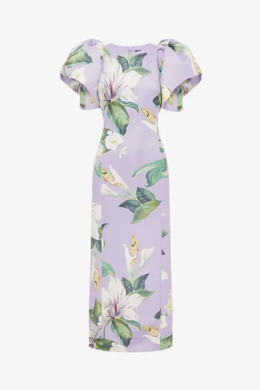 Lucinda Printed Maxi Dress - Lily Blossom in Lilac sold by LEO LIN