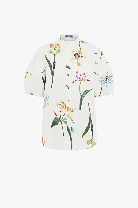 Jemma Blouse - Botanical Print in Snow sold by LEO LIN