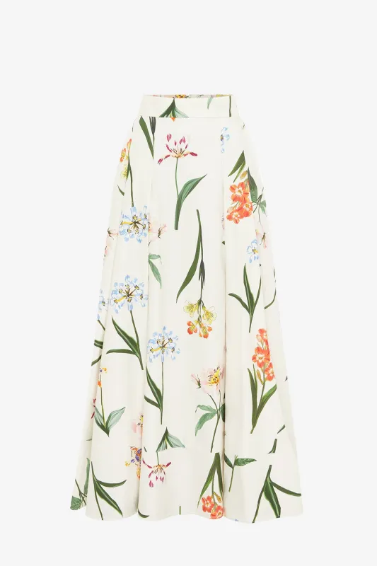 Rhiannan Skirt - Botanical Print in Snow sold by LEO LIN