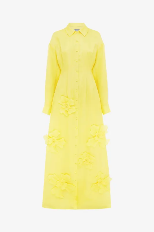 Jeanette Silk Floral Appliqué Maxi Dress - Sunshine sold by LEO LIN