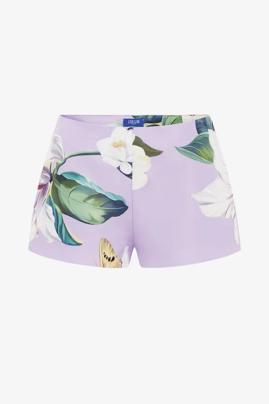 Olivianne Shorts - Lily Blossom Print in Lilac sold by LEO LIN