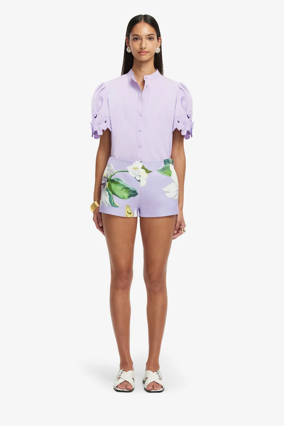 Olivianne Shorts - Lily Blossom Print in Lilac sold by LEO LIN product image thumbnail 2