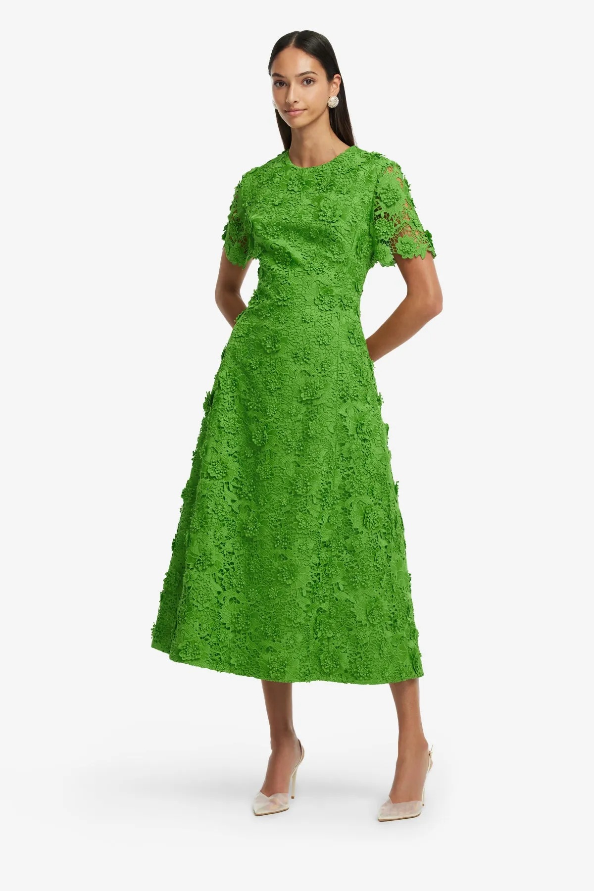 Caroline Lace Short Sleeve Midi Dress - Fern sold by LEO LIN product image thumbnail 3