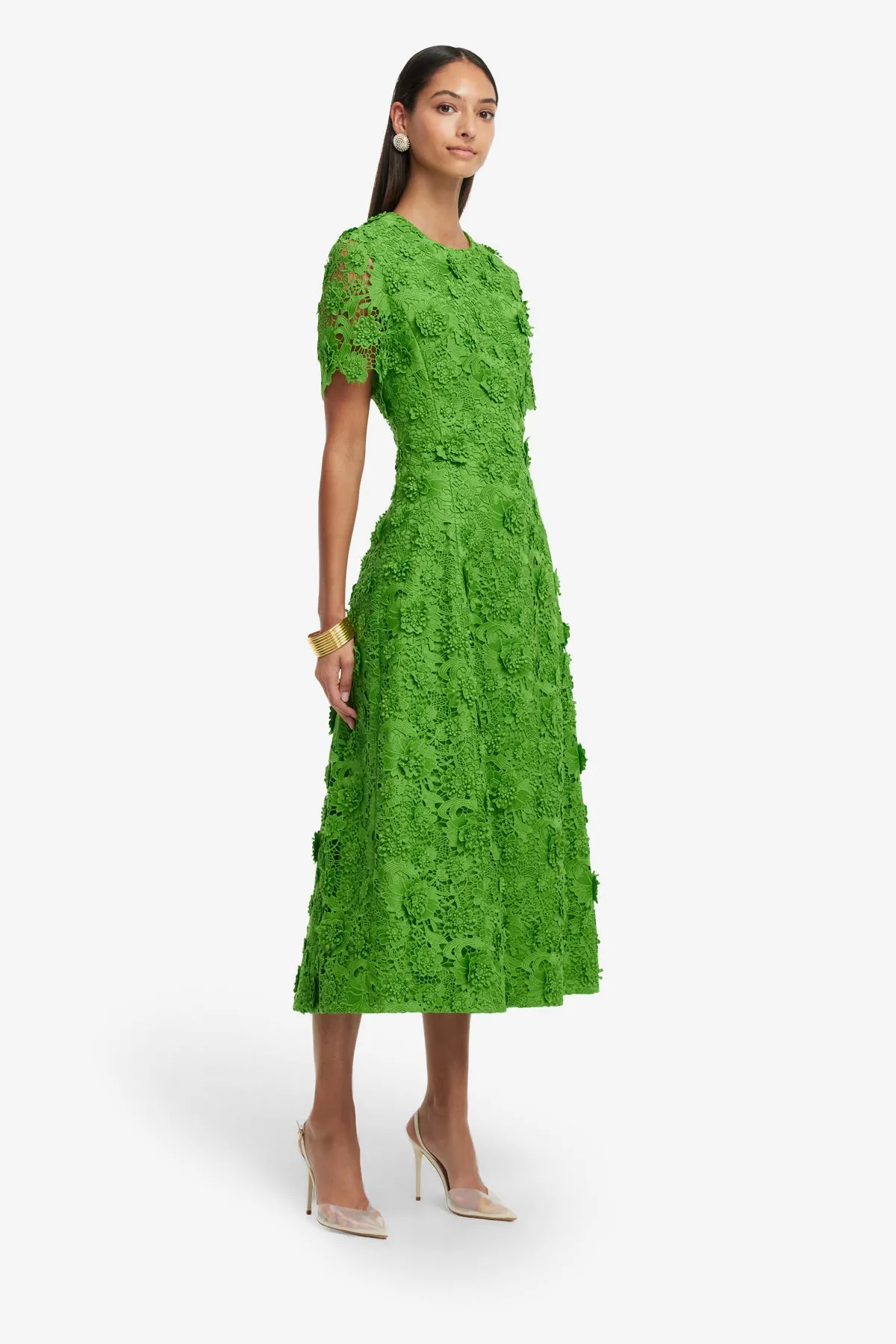 Caroline Lace Short Sleeve Midi Dress - Fern sold by LEO LIN product image thumbnail 4