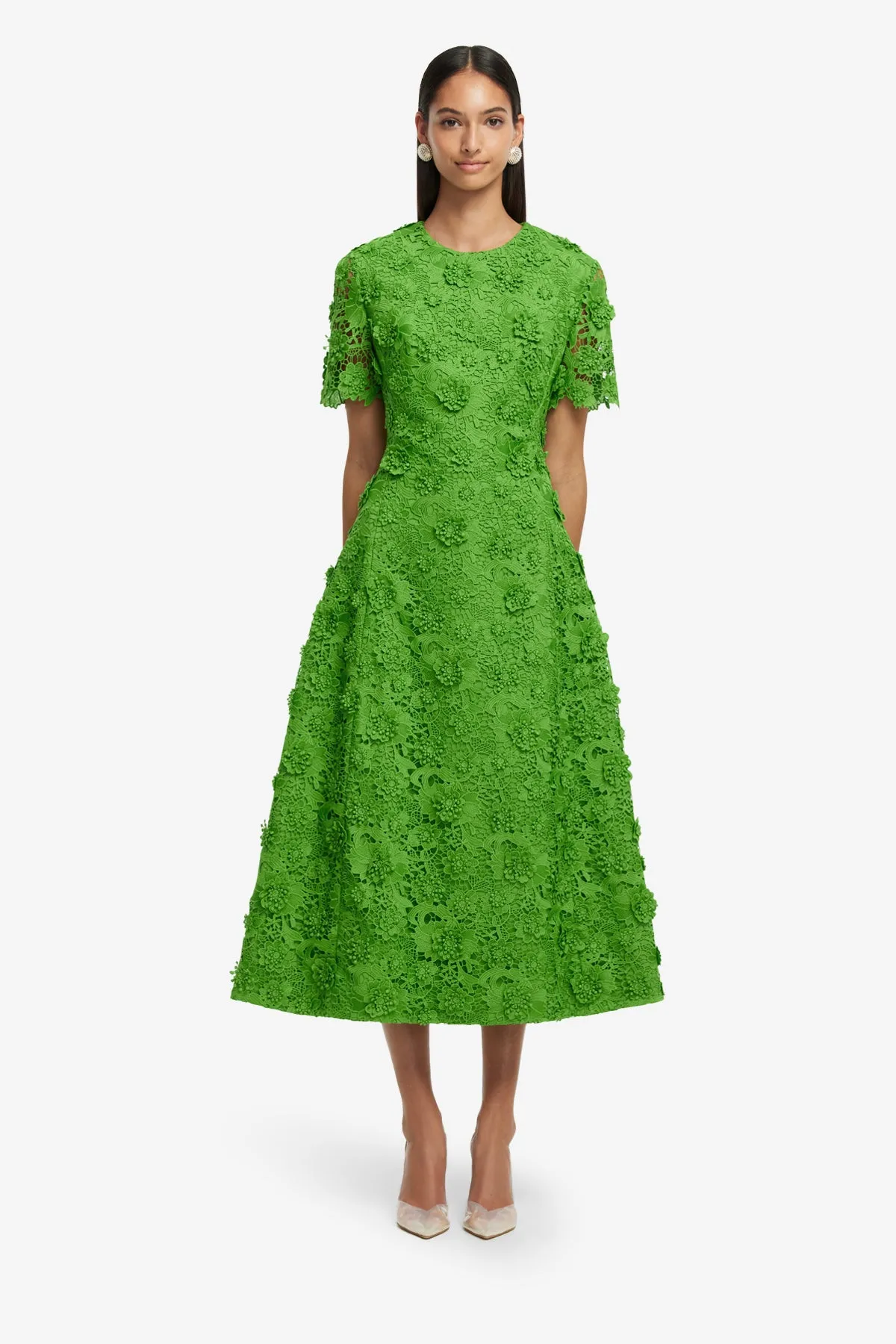 Caroline Lace Short Sleeve Midi Dress - Fern sold by LEO LIN product image thumbnail 2