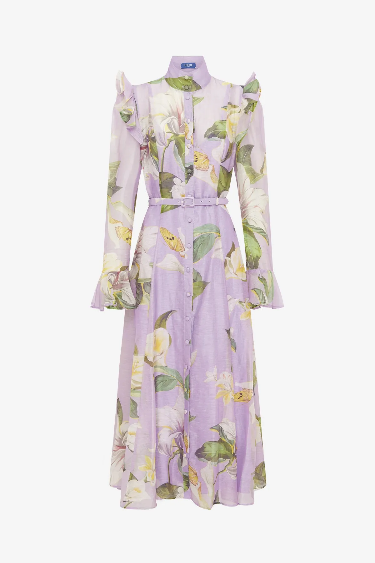 Katrina Butterfly Sleeve Midi Dress - Lily Blossom Print in Lilac sold by LEO LIN