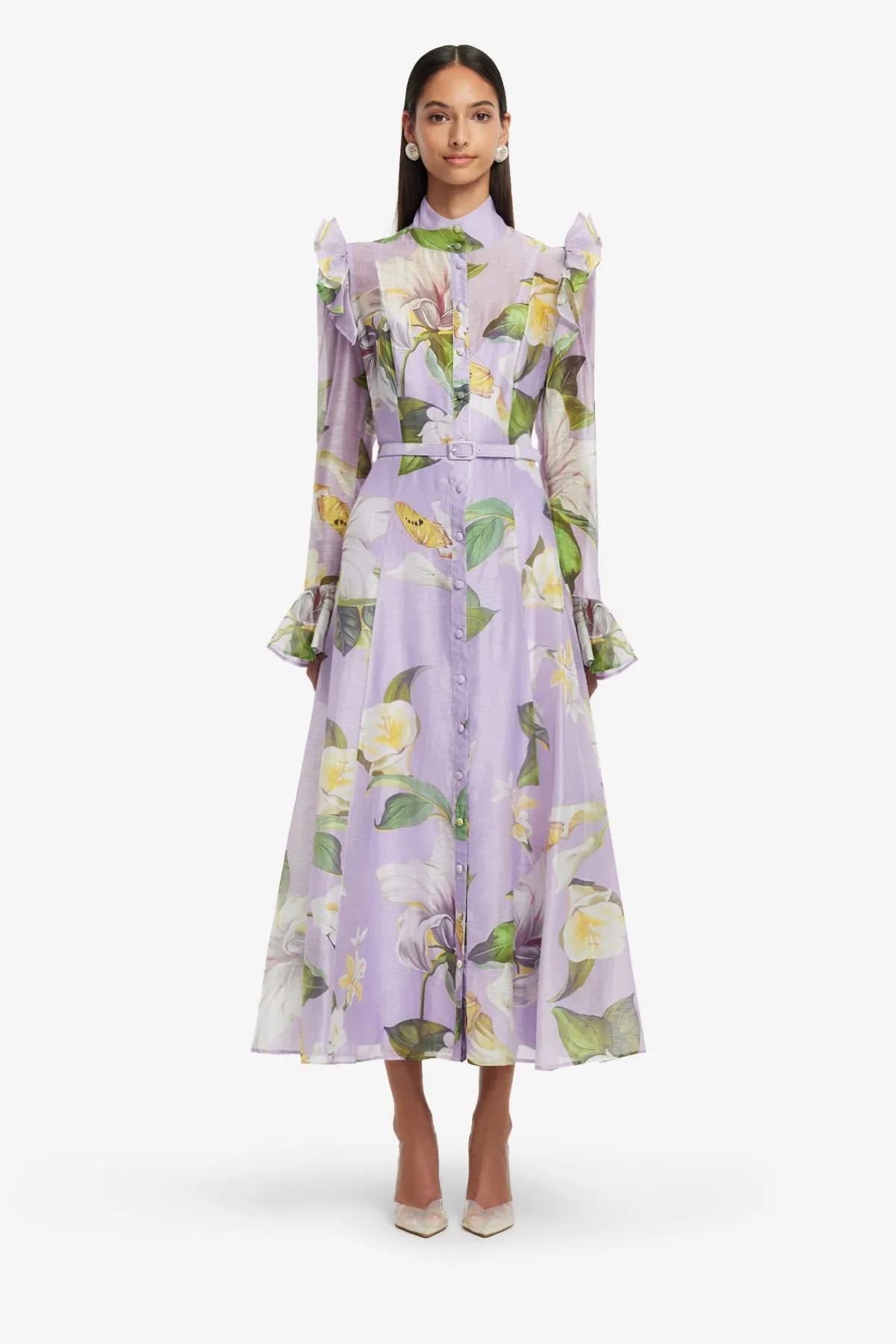 Katrina Butterfly Sleeve Midi Dress - Lily Blossom Print in Lilac sold by LEO LIN product image thumbnail 2