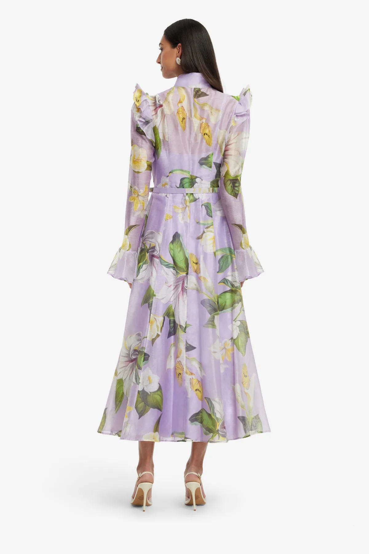 Katrina Butterfly Sleeve Midi Dress - Lily Blossom Print in Lilac sold by LEO LIN product image thumbnail 5