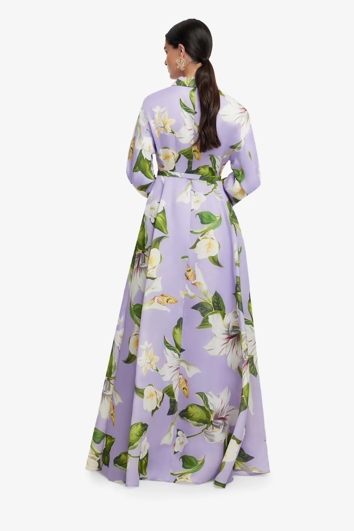 Josephine Silk Gown - Lily Blossom Print in Lilac sold by LEO LIN product image thumbnail 5