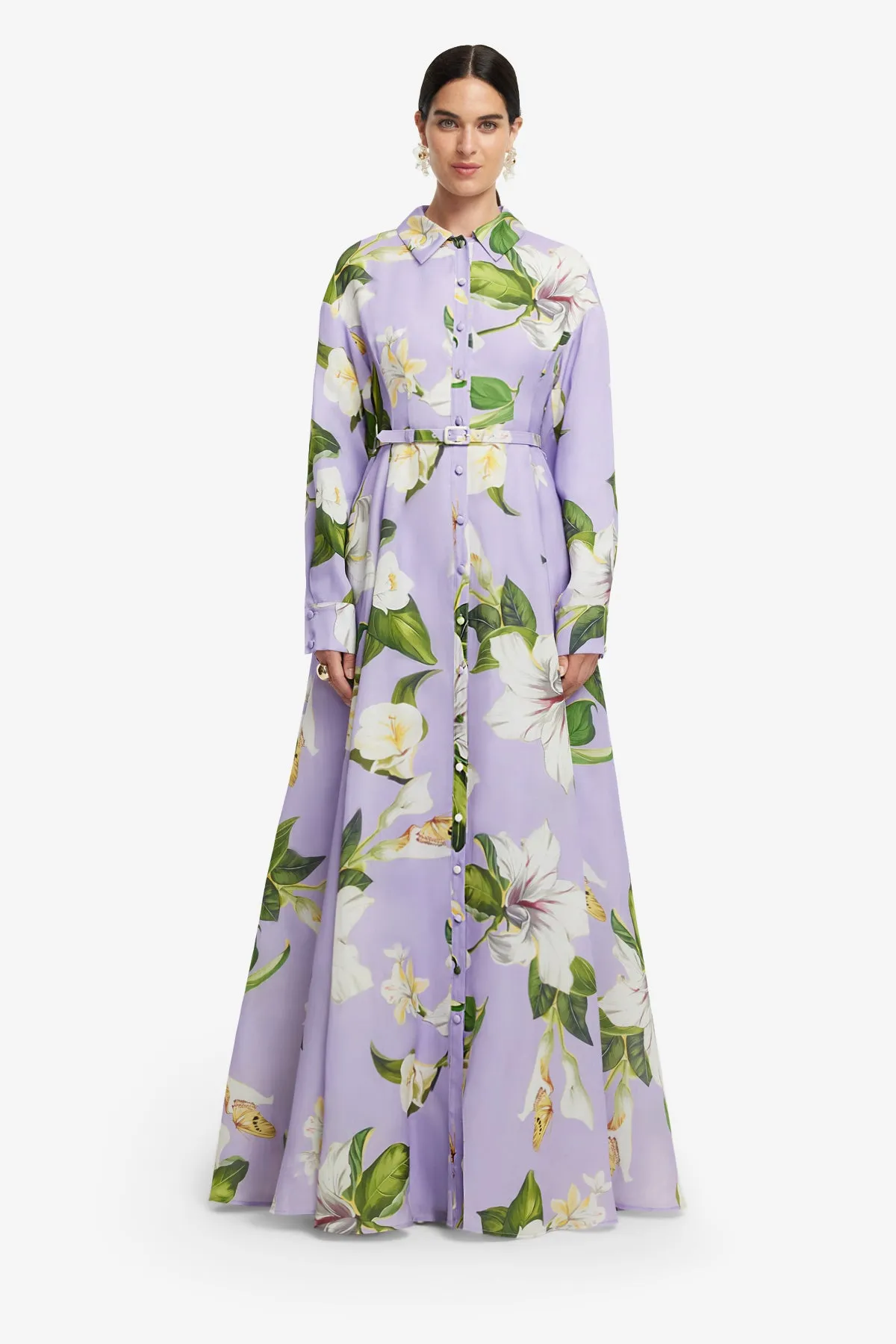 Josephine Silk Gown - Lily Blossom Print in Lilac sold by LEO LIN product image thumbnail 2