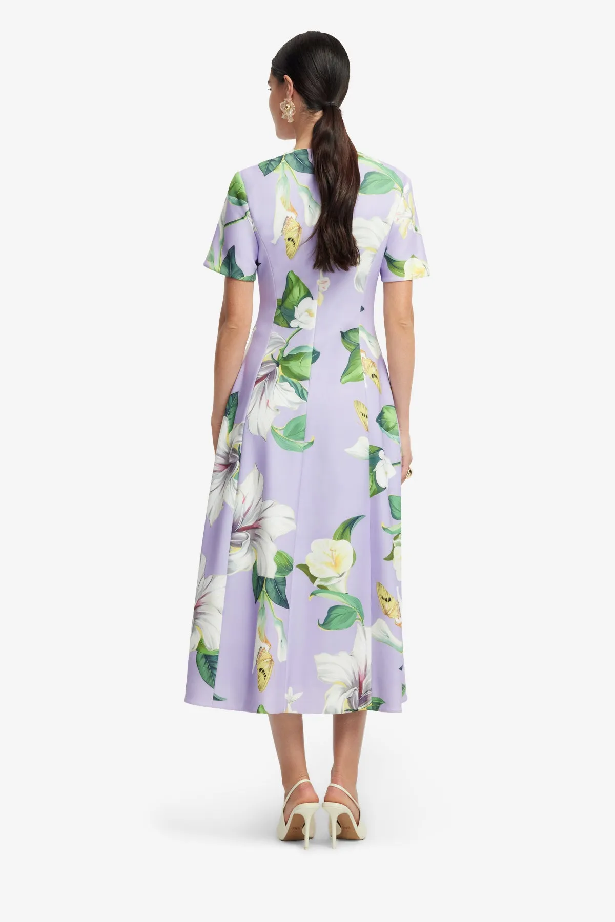 Caroline Short Sleeve Midi Dress - Lily Blossom Print in Lilac sold by LEO LIN product image thumbnail 5