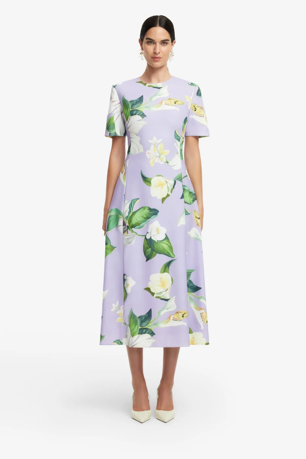 Caroline Short Sleeve Midi Dress - Lily Blossom Print in Lilac sold by LEO LIN product image thumbnail 2
