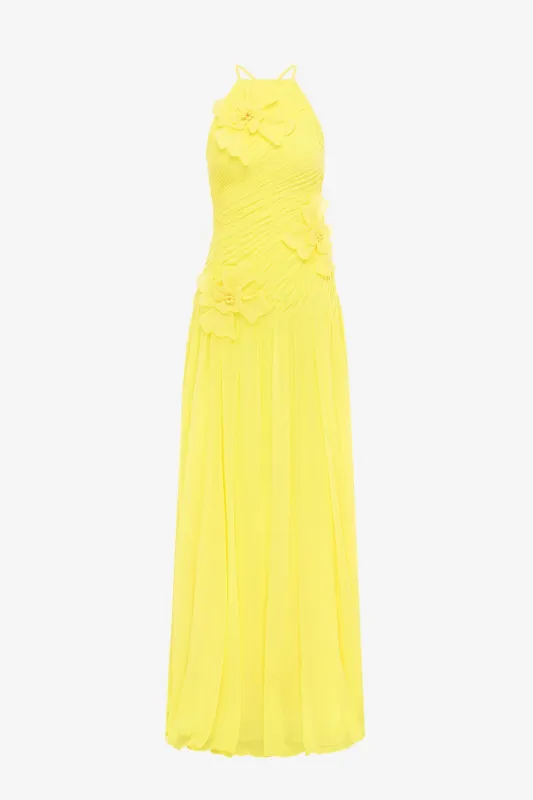 Amya Floral Appliqué Gown - Sunshine sold by LEO LIN