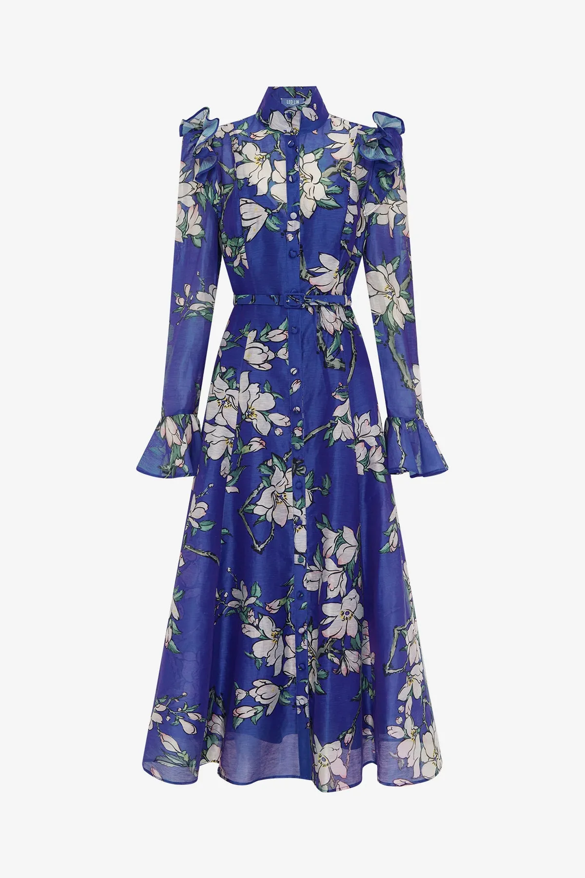 Katrina Butterfly Sleeve Midi Dress - Midnight Magnolia Print sold by LEO LIN