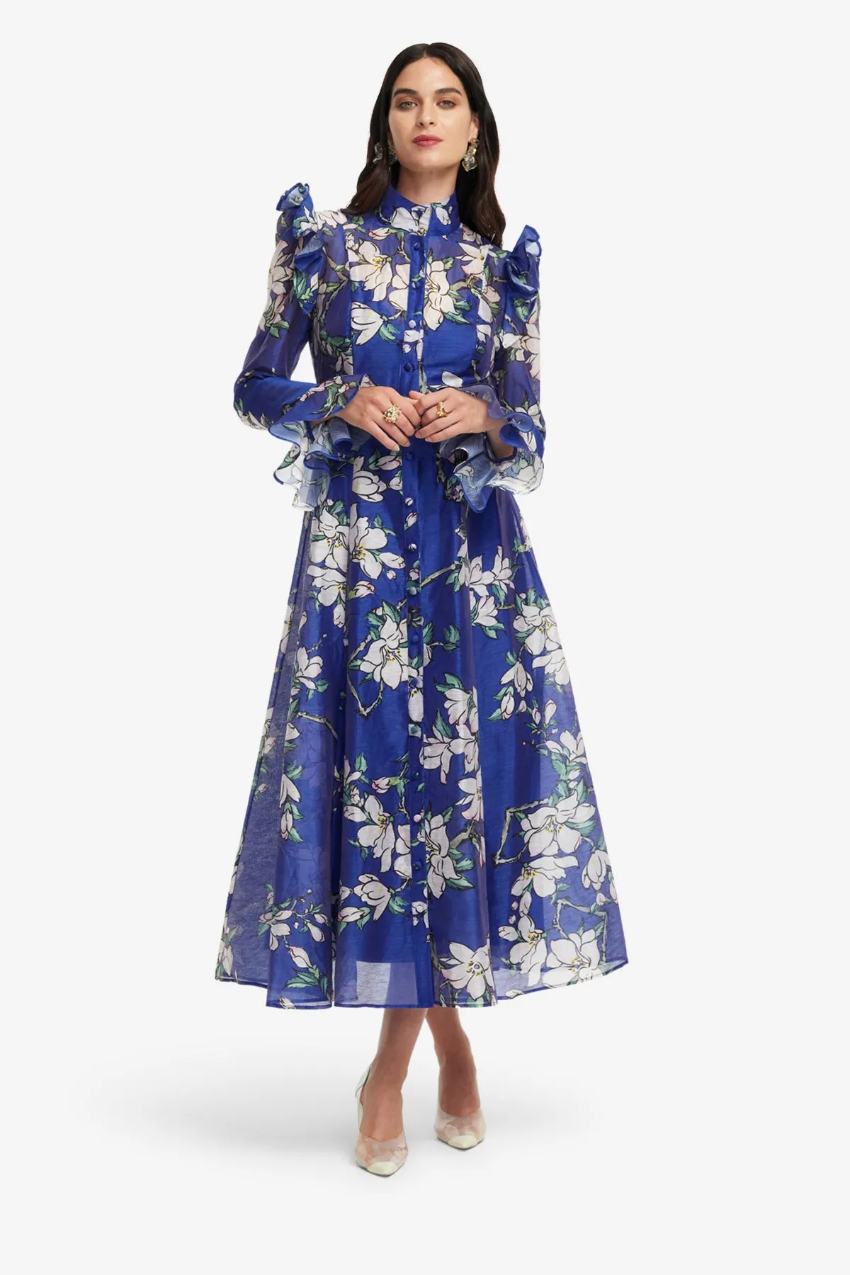 Katrina Butterfly Sleeve Midi Dress - Midnight Magnolia Print sold by LEO LIN product image thumbnail 3