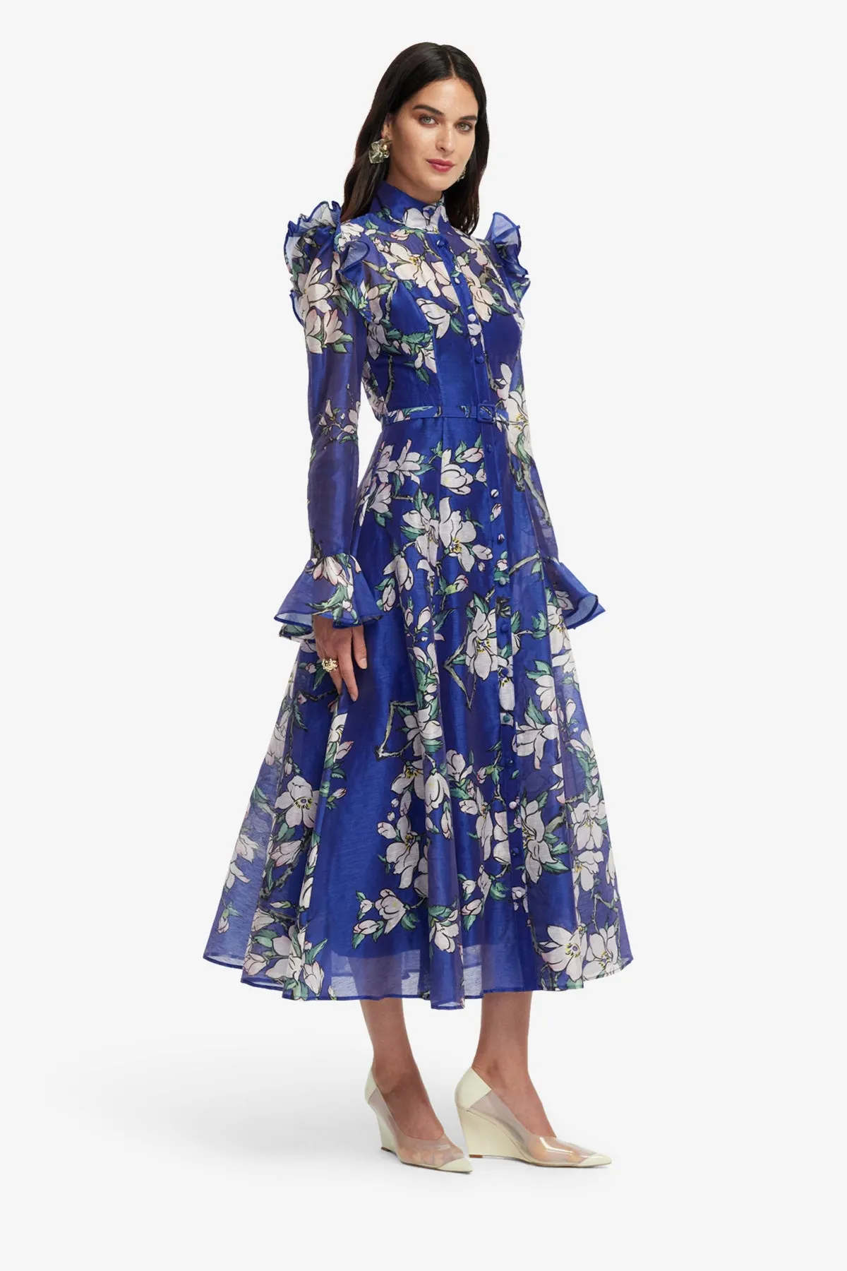 Katrina Butterfly Sleeve Midi Dress - Midnight Magnolia Print sold by LEO LIN product image thumbnail 4