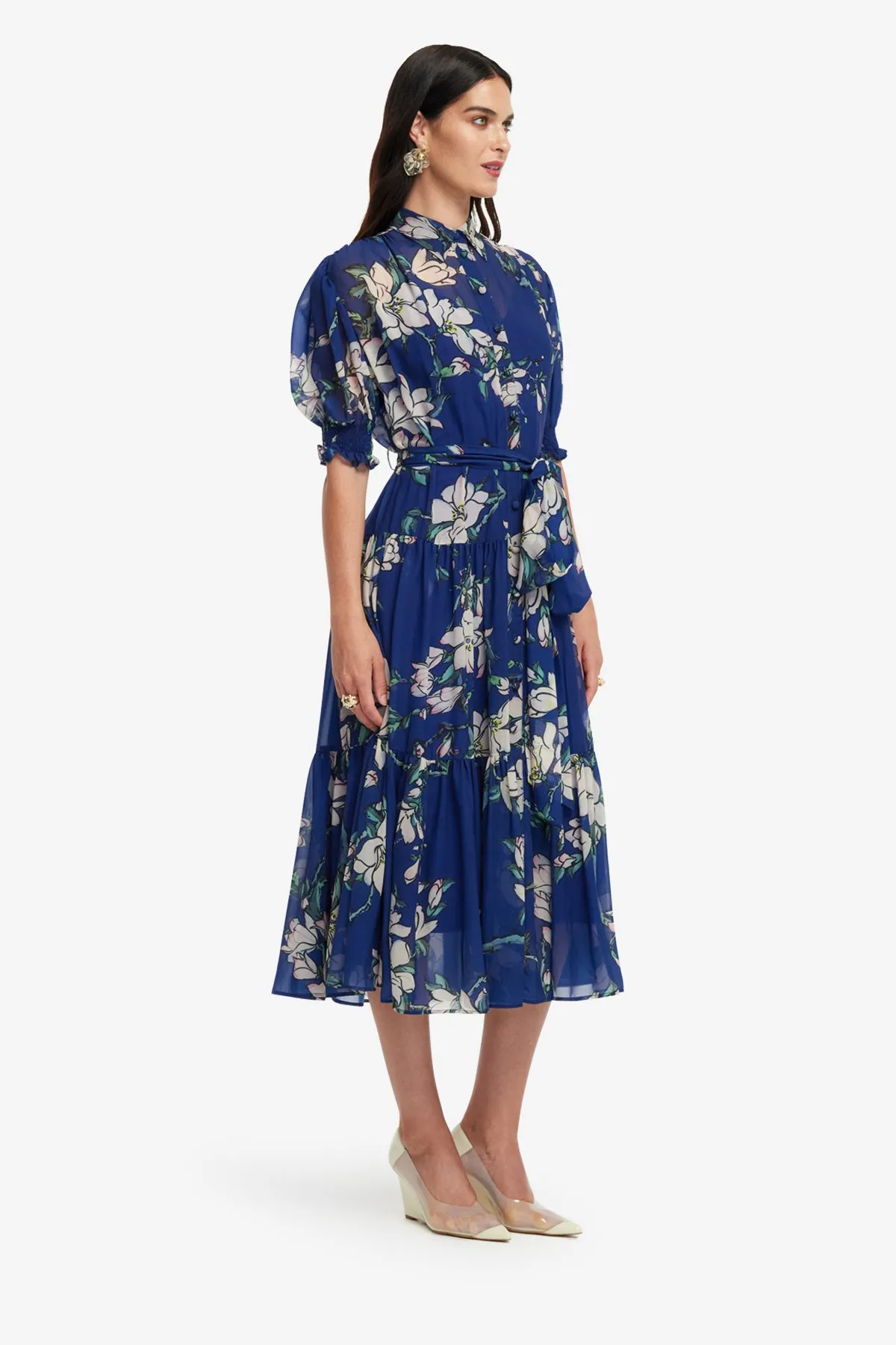 Ellie Bishop Sleeve Midi Dress - Midnight Magnolia Print sold by LEO LIN product image thumbnail 4